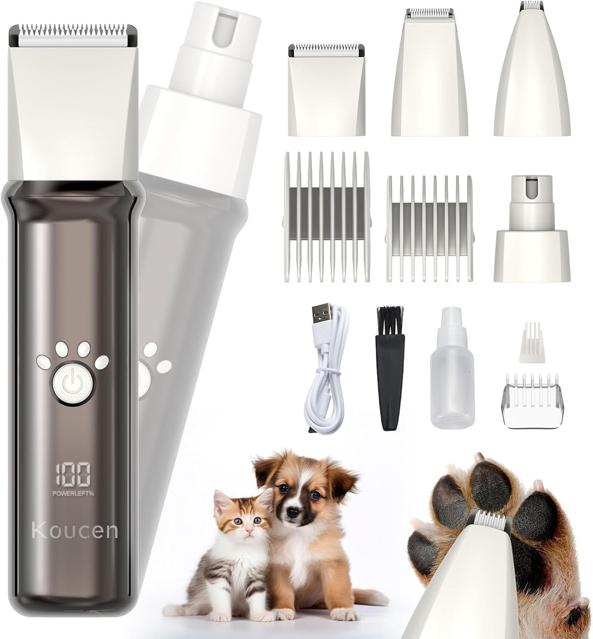 4 in 1 Dog Grooming Kit with LED Display, Dog Grooming Clippers with 4 Guide Combs, Rechargeable Low Noise Cat Hair Trimmer, Pet Paw Trimmer for Cat Dogs Paws Face Ears - SmartPaws