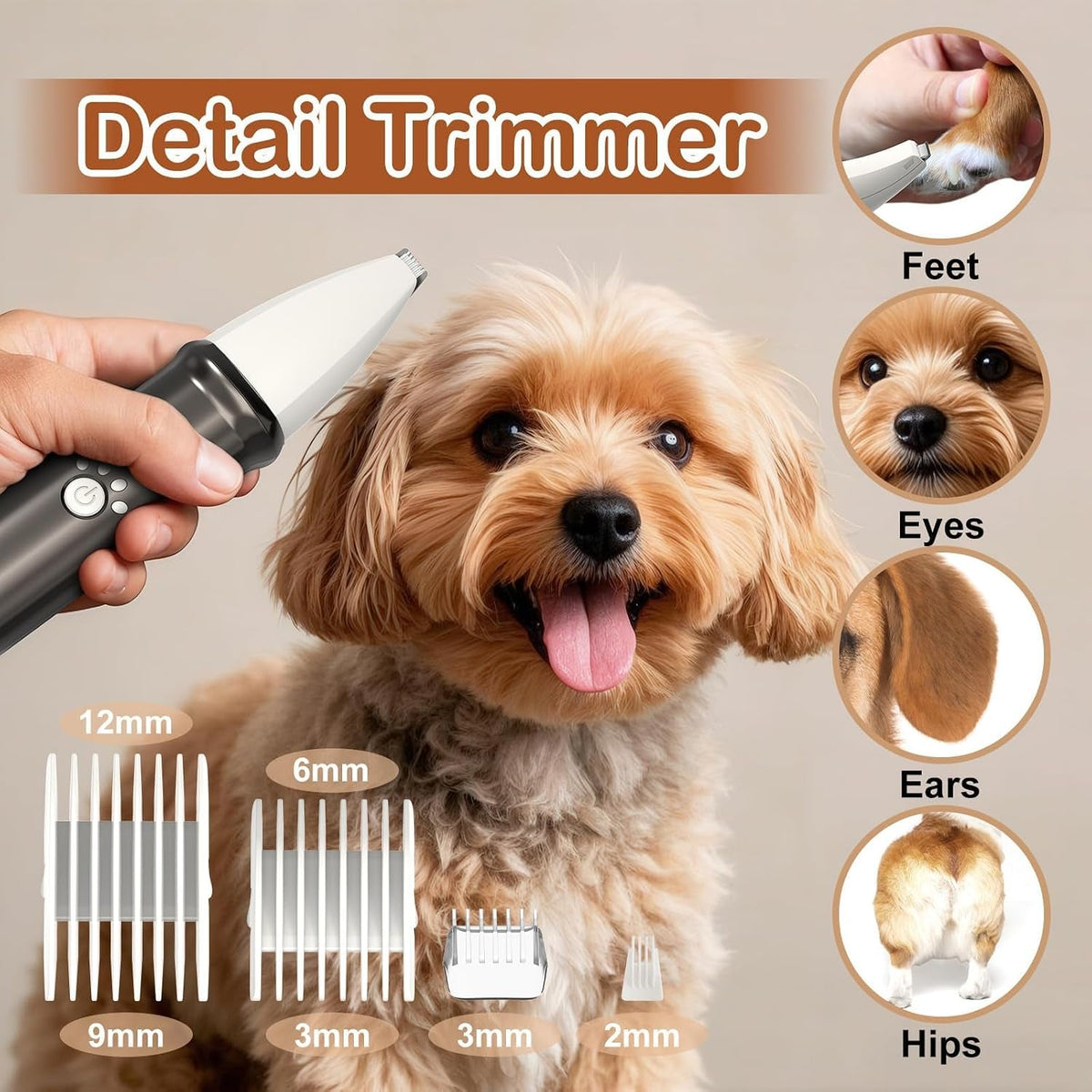4 in 1 Dog Grooming Kit with LED Display, Dog Grooming Clippers with 4 Guide Combs, Rechargeable Low Noise Cat Hair Trimmer, Pet Paw Trimmer for Cat Dogs Paws Face Ears - SmartPaws