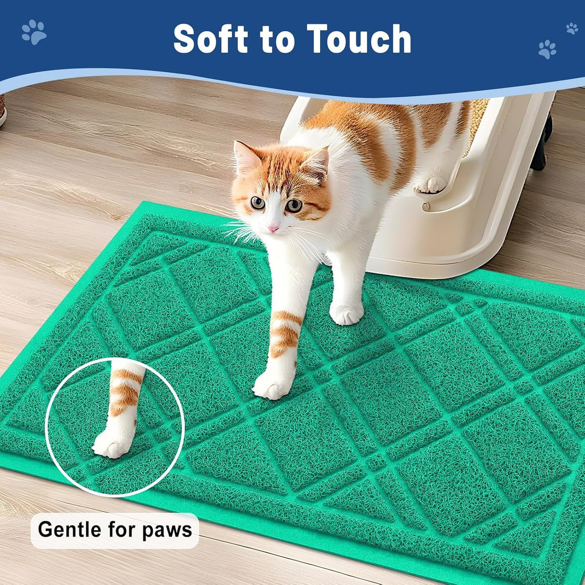 Cat Litter Box Mat 47X32, Non-Slip Water Resistant Litter Trapping Mat, Easy Clean Less Waste and Urine-Locking Cat Carpet for Indoor, Green - SmartPaws