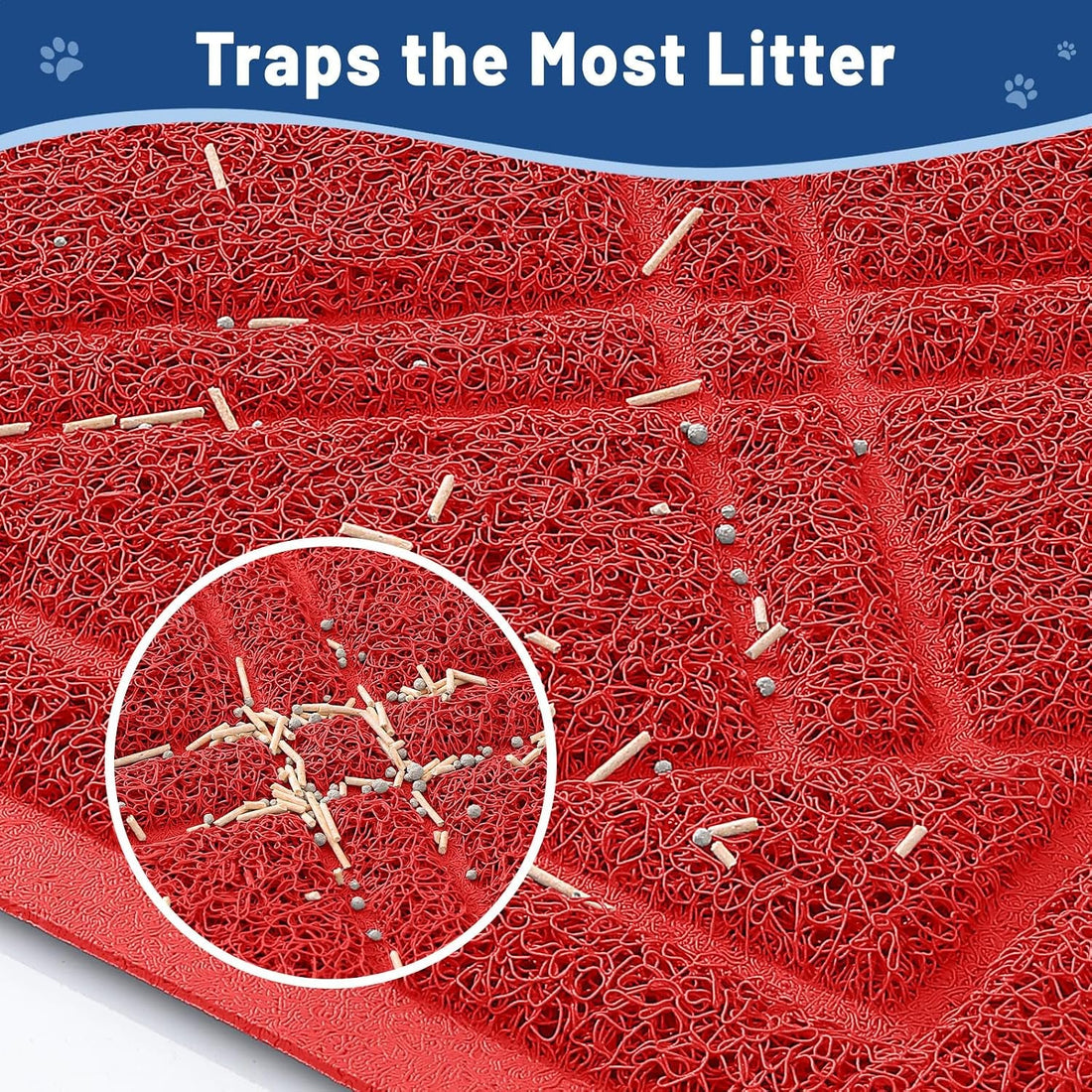 Cat Litter Box Mat 47X32, Non-Slip Water Resistant Litter Trapping Mat, Easy Clean Less Waste and Urine-Locking Cat Carpet for Indoor, Red - SmartPaws