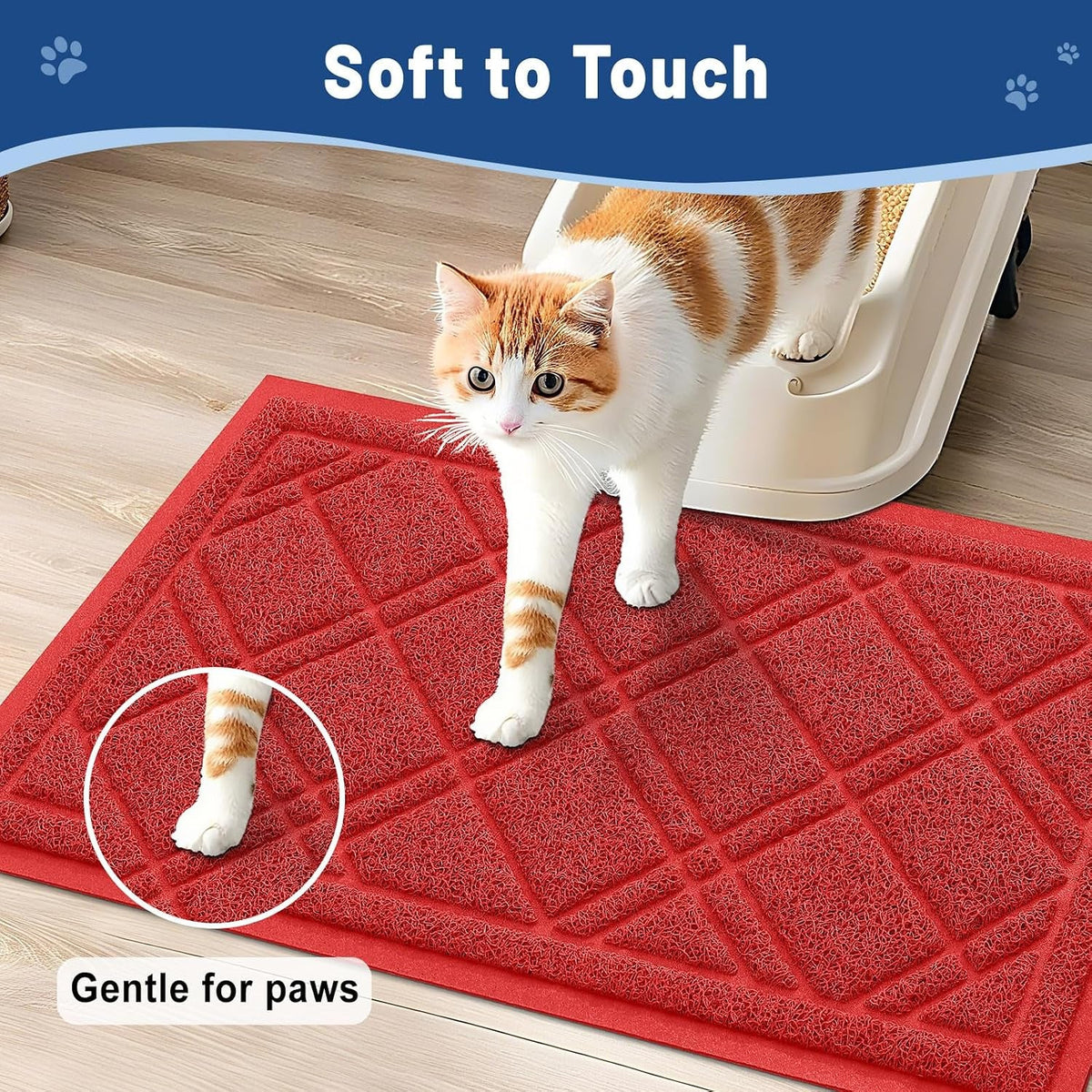 Cat Litter Box Mat 47X32, Non-Slip Water Resistant Litter Trapping Mat, Easy Clean Less Waste and Urine-Locking Cat Carpet for Indoor, Red - SmartPaws