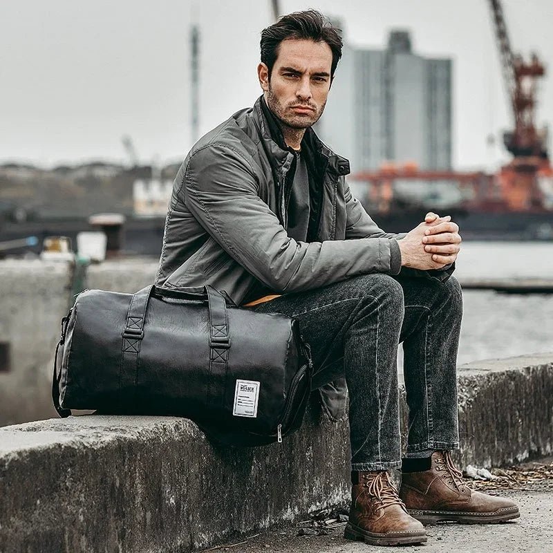 Leather Gym Bag – sports duffel carried by a man after a workout