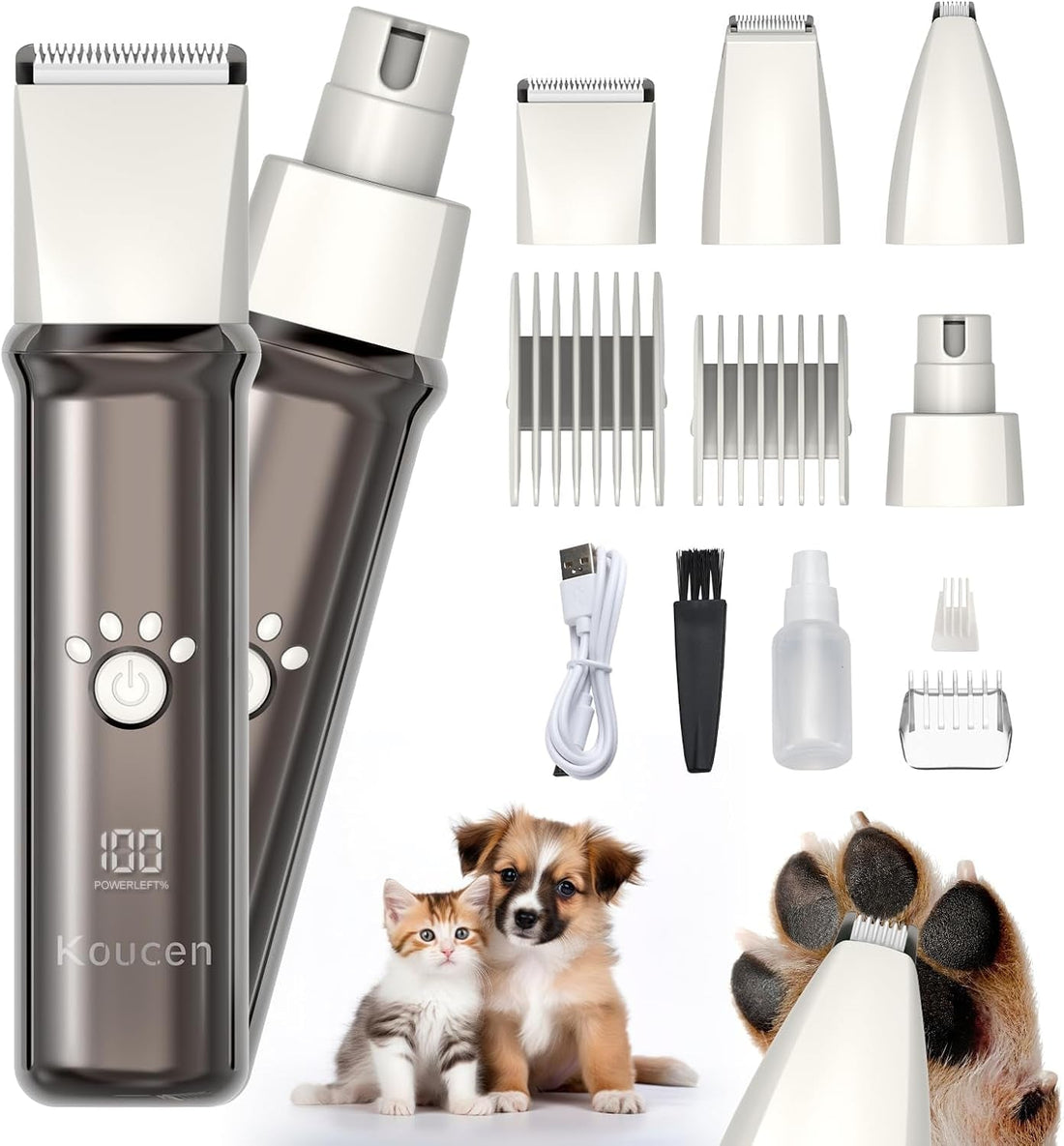 4 in 1 Dog Grooming Kit with LED Display, Dog Grooming Clippers with 4 Guide Combs, Rechargeable Low Noise Cat Hair Trimmer, Pet Paw Trimmer for Cat Dogs Paws Face Ears - SmartPaws