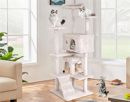 70" Cat Tree for Indoor Cats - Multi-Level Tower Kitten to Large Cats - Heavy Duty Scratching Post, Condo, Plush Perch, Beige - SmartPaws