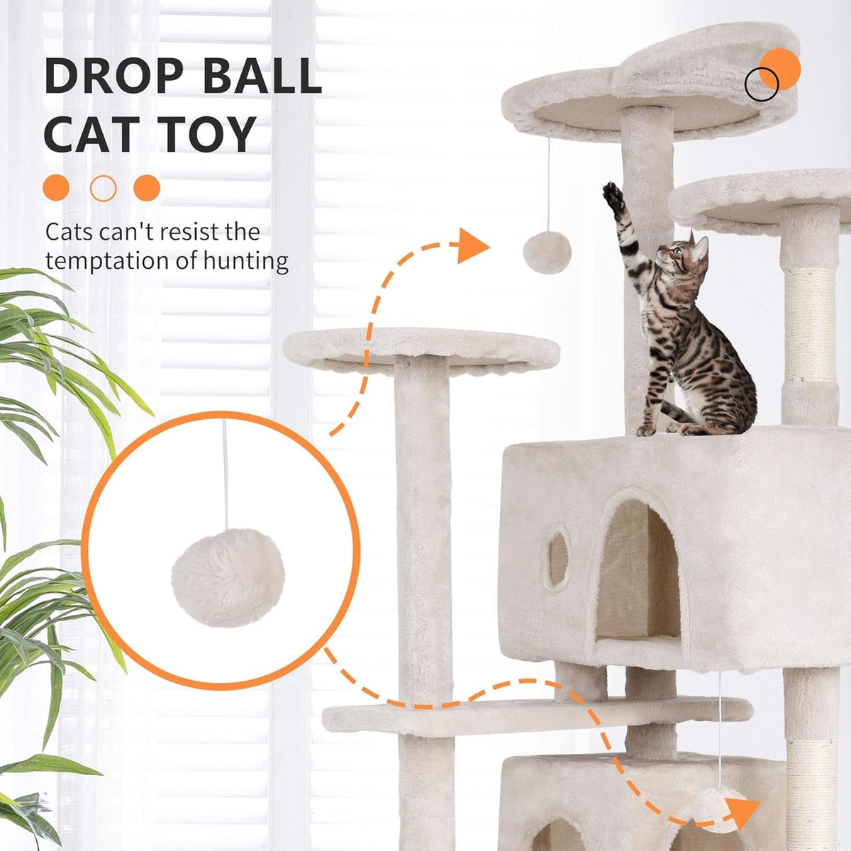 70" Cat Tree for Indoor Cats - Multi-Level Tower Kitten to Large Cats - Heavy Duty Scratching Post, Condo, Plush Perch, Beige - SmartPaws