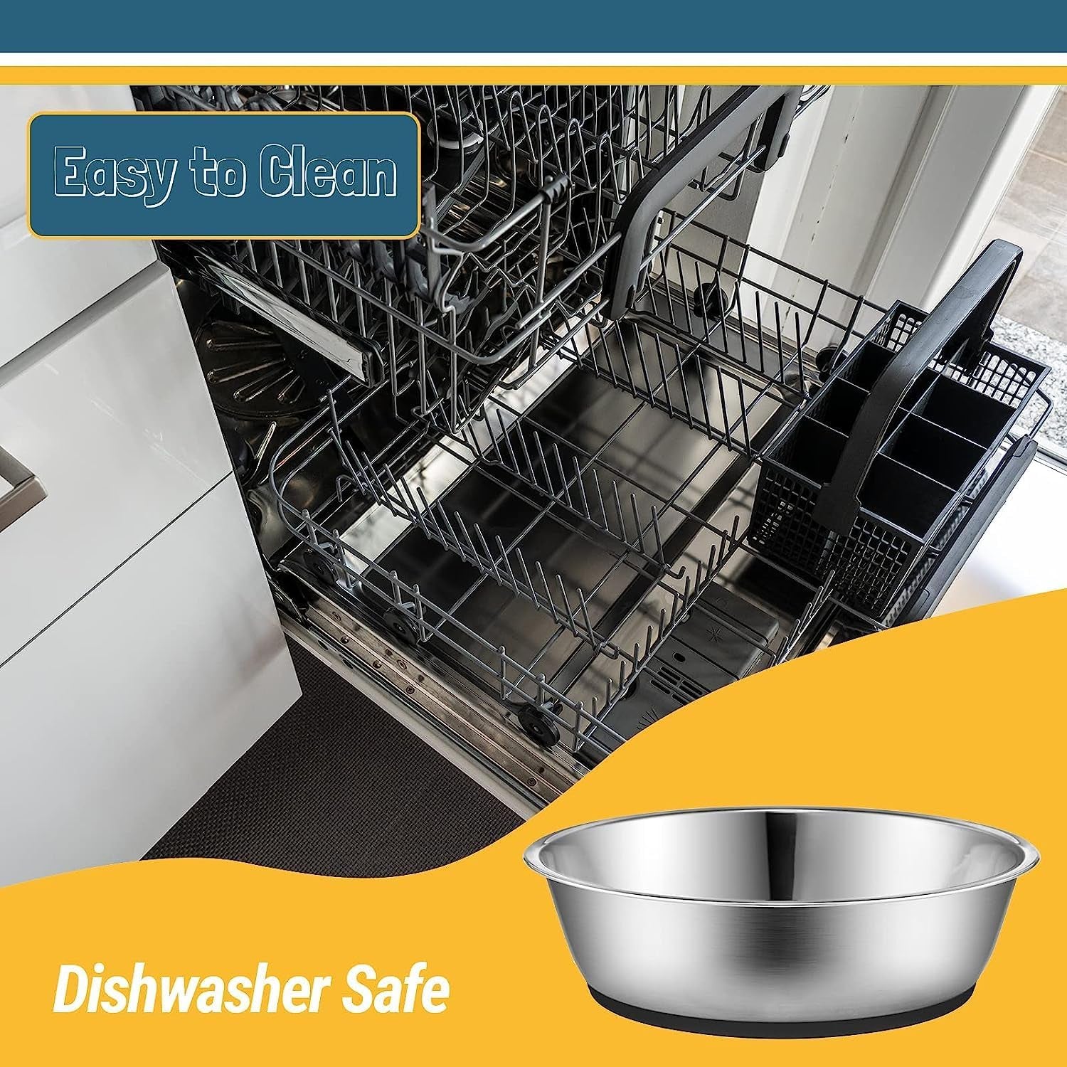 Lightweight Stainless Steel Cat Dog Bowls, 3 US Cup Each, 2-Pack