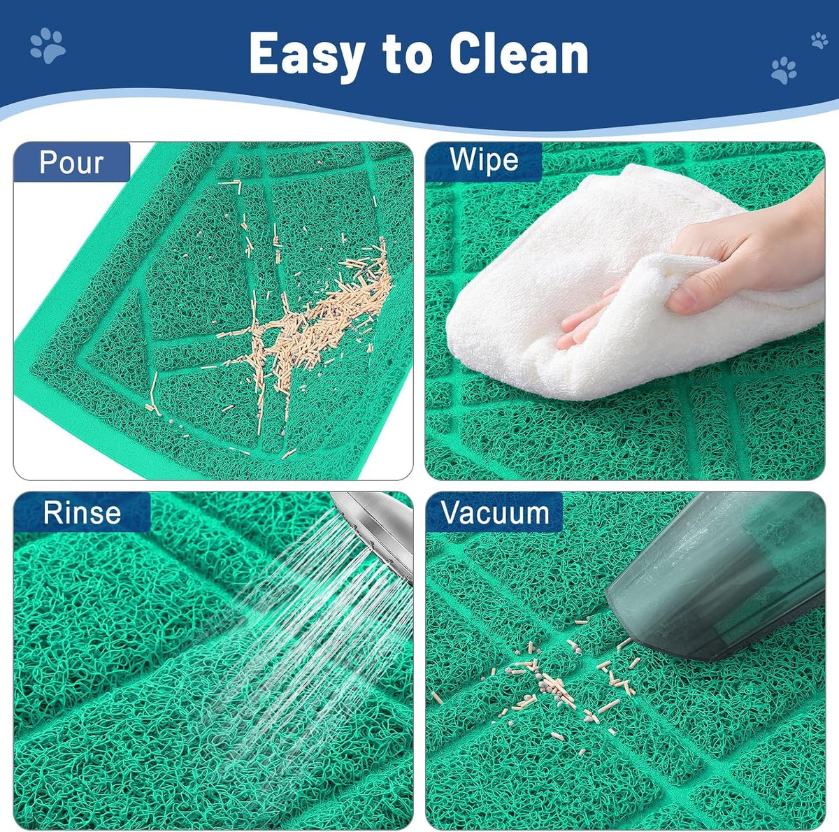 Cat Litter Box Mat 47X32, Non-Slip Water Resistant Litter Trapping Mat, Easy Clean Less Waste and Urine-Locking Cat Carpet for Indoor, Green - SmartPaws