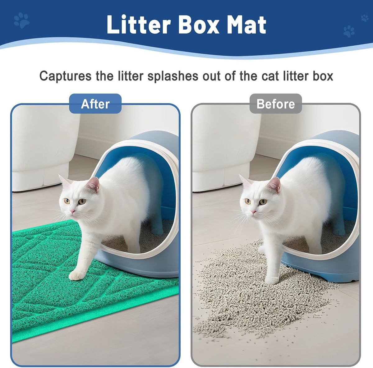 Cat Litter Box Mat 47X32, Non-Slip Water Resistant Litter Trapping Mat, Easy Clean Less Waste and Urine-Locking Cat Carpet for Indoor, Green - SmartPaws