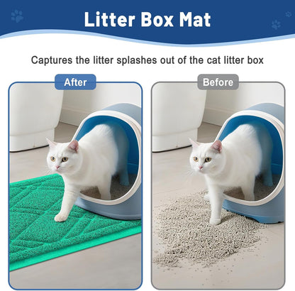 Cat Litter Box Mat 47X32, Non-Slip Water Resistant Litter Trapping Mat, Easy Clean Less Waste and Urine-Locking Cat Carpet for Indoor, Green - SmartPaws