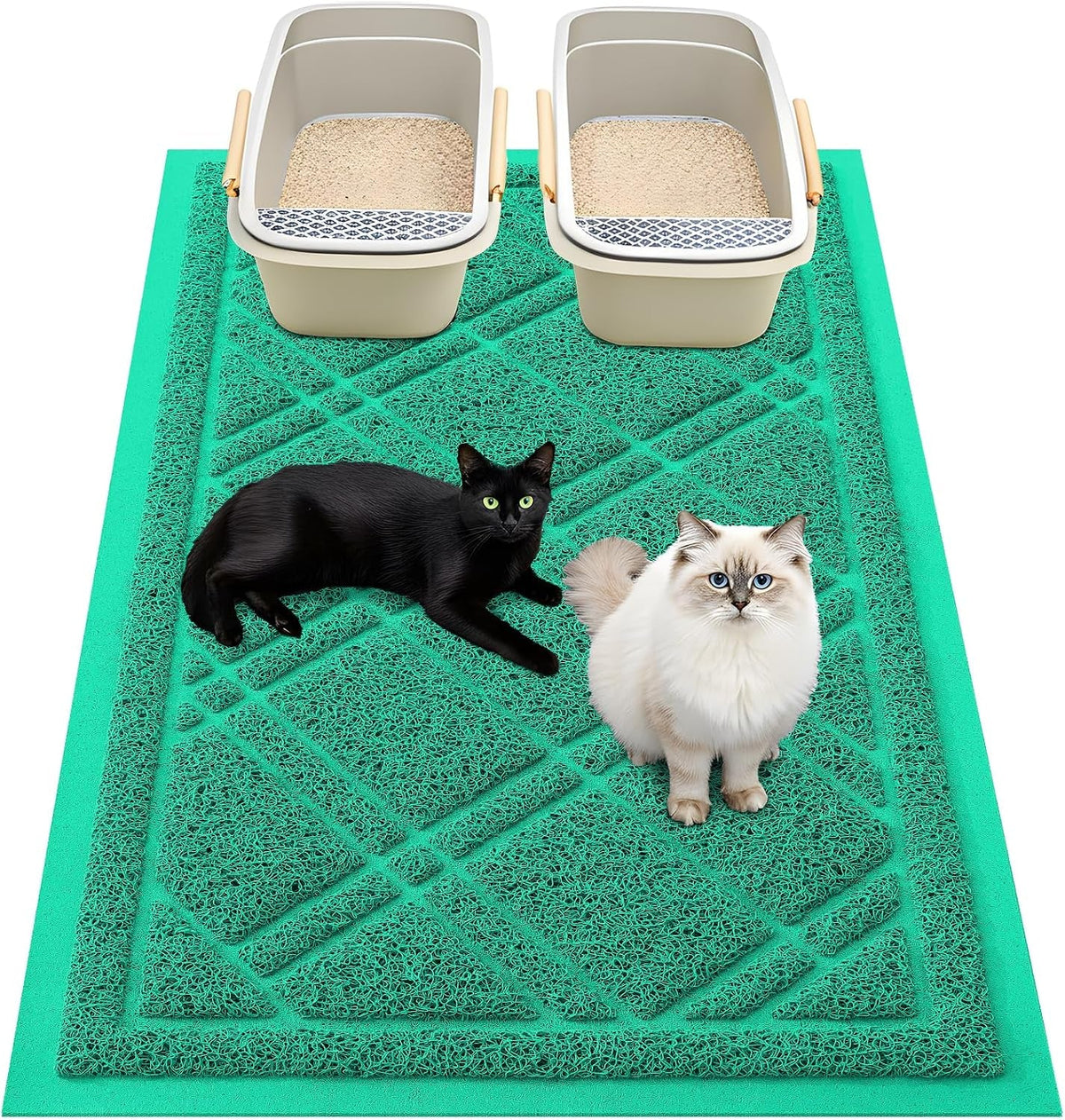 Cat Litter Box Mat 47X32, Non-Slip Water Resistant Litter Trapping Mat, Easy Clean Less Waste and Urine-Locking Cat Carpet for Indoor, Green - SmartPaws