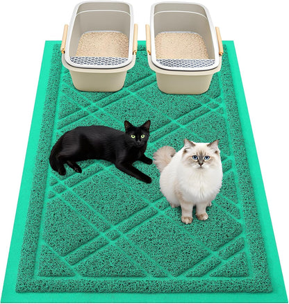 Cat Litter Box Mat 47X32, Non-Slip Water Resistant Litter Trapping Mat, Easy Clean Less Waste and Urine-Locking Cat Carpet for Indoor, Green - SmartPaws