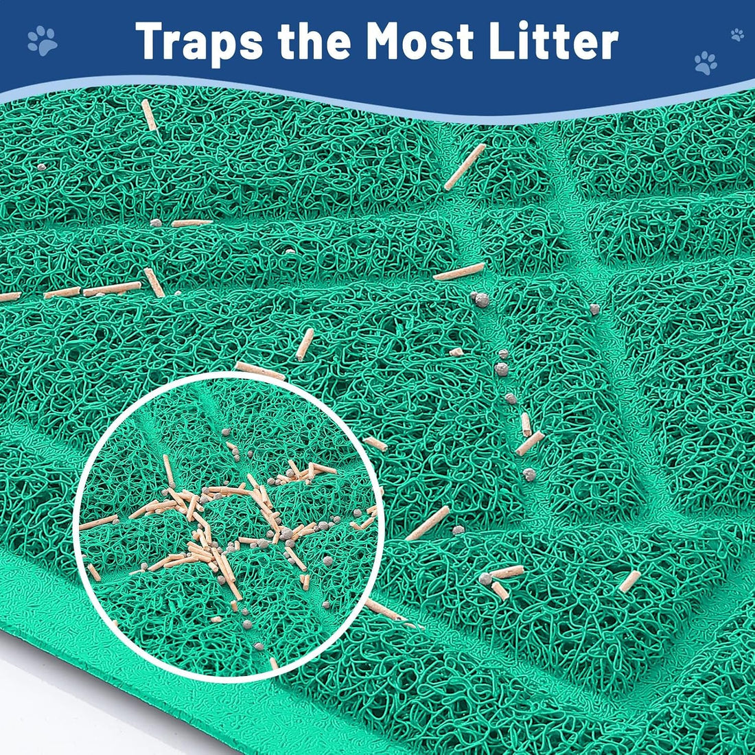 Cat Litter Box Mat 47X32, Non-Slip Water Resistant Litter Trapping Mat, Easy Clean Less Waste and Urine-Locking Cat Carpet for Indoor, Green - SmartPaws