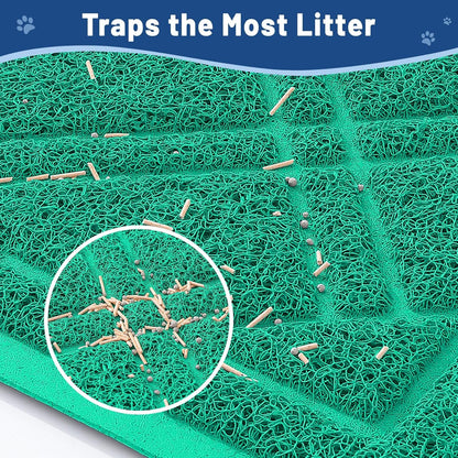 Cat Litter Box Mat 47X32, Non-Slip Water Resistant Litter Trapping Mat, Easy Clean Less Waste and Urine-Locking Cat Carpet for Indoor, Green - SmartPaws