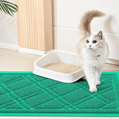 Cat Litter Box Mat 47X32, Non-Slip Water Resistant Litter Trapping Mat, Easy Clean Less Waste and Urine-Locking Cat Carpet for Indoor, Green - SmartPaws