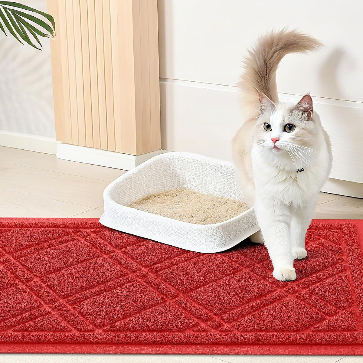 Cat Litter Box Mat 47X32, Non-Slip Water Resistant Litter Trapping Mat, Easy Clean Less Waste and Urine-Locking Cat Carpet for Indoor, Red - SmartPaws