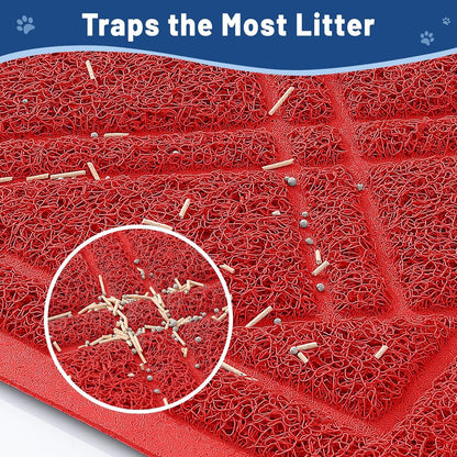 Cat Litter Box Mat 47X32, Non-Slip Water Resistant Litter Trapping Mat, Easy Clean Less Waste and Urine-Locking Cat Carpet for Indoor, Red - SmartPaws