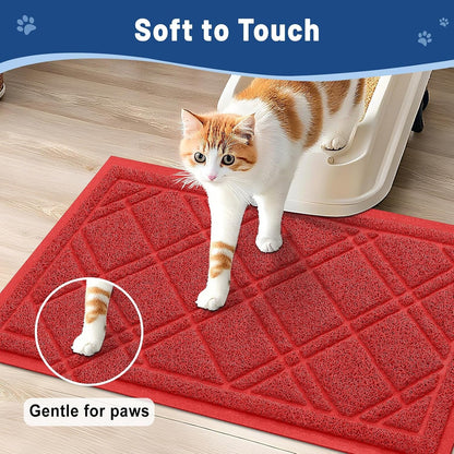 Cat Litter Box Mat 47X32, Non-Slip Water Resistant Litter Trapping Mat, Easy Clean Less Waste and Urine-Locking Cat Carpet for Indoor, Red - SmartPaws