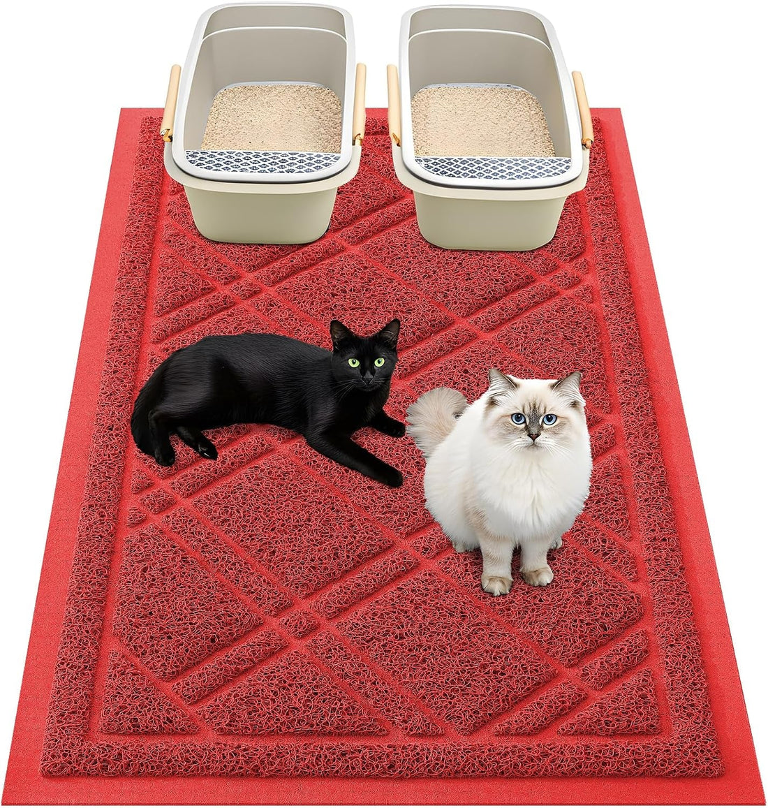 Cat Litter Box Mat 47X32, Non-Slip Water Resistant Litter Trapping Mat, Easy Clean Less Waste and Urine-Locking Cat Carpet for Indoor, Red - SmartPaws