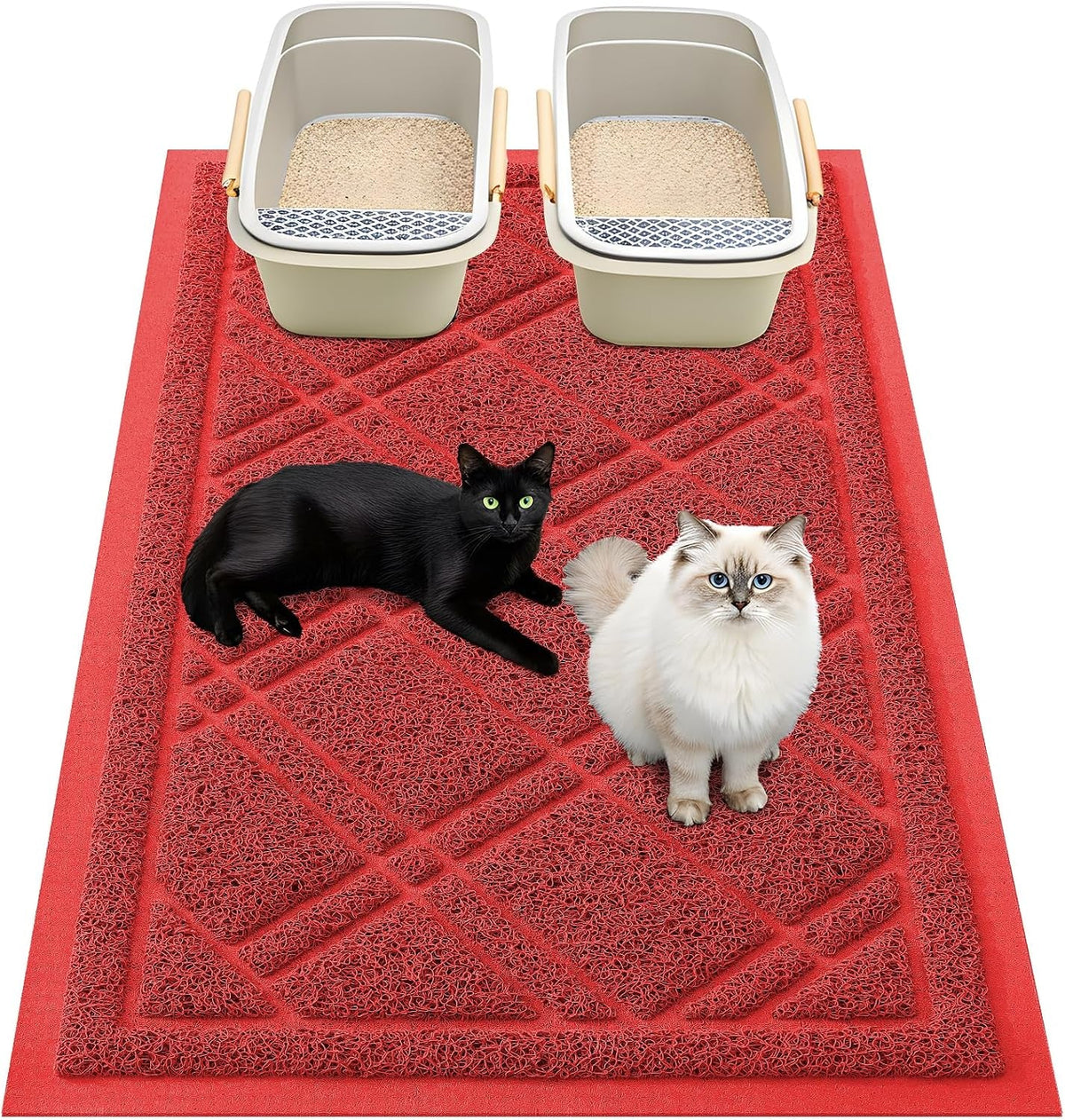 Cat Litter Box Mat 47X32, Non-Slip Water Resistant Litter Trapping Mat, Easy Clean Less Waste and Urine-Locking Cat Carpet for Indoor, Red - SmartPaws