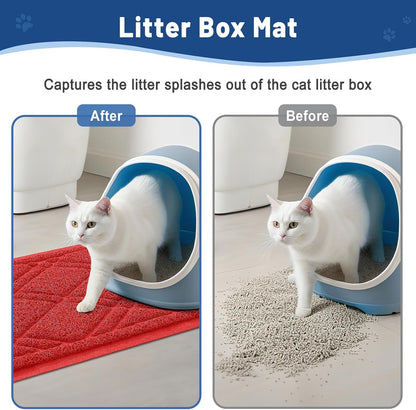 Cat Litter Box Mat 47X32, Non-Slip Water Resistant Litter Trapping Mat, Easy Clean Less Waste and Urine-Locking Cat Carpet for Indoor, Red - SmartPaws