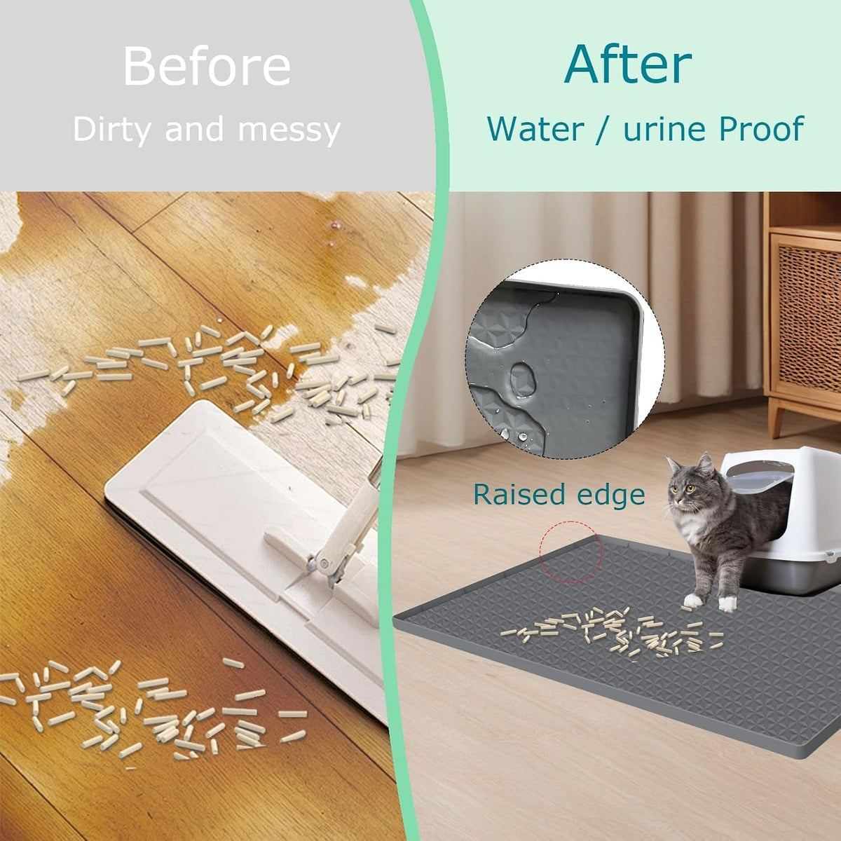 Cat Litter Mat for Litter Box, Silicone Large Cat Litter Trapping Mat - 51.2X25.6 In, Waterproof &amp; Non-Slip, Durable &amp; Easy Clean, Gray - SmartPaws