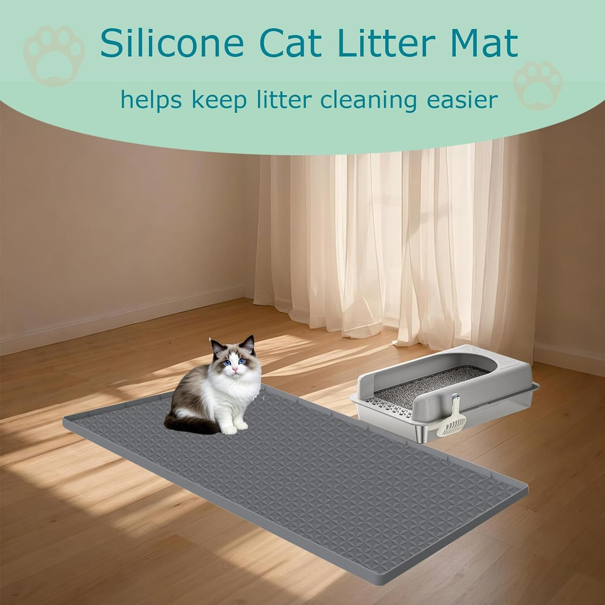 Cat Litter Mat for Litter Box, Silicone Large Cat Litter Trapping Mat - 51.2X25.6 In, Waterproof &amp; Non-Slip, Durable &amp; Easy Clean, Gray - SmartPaws