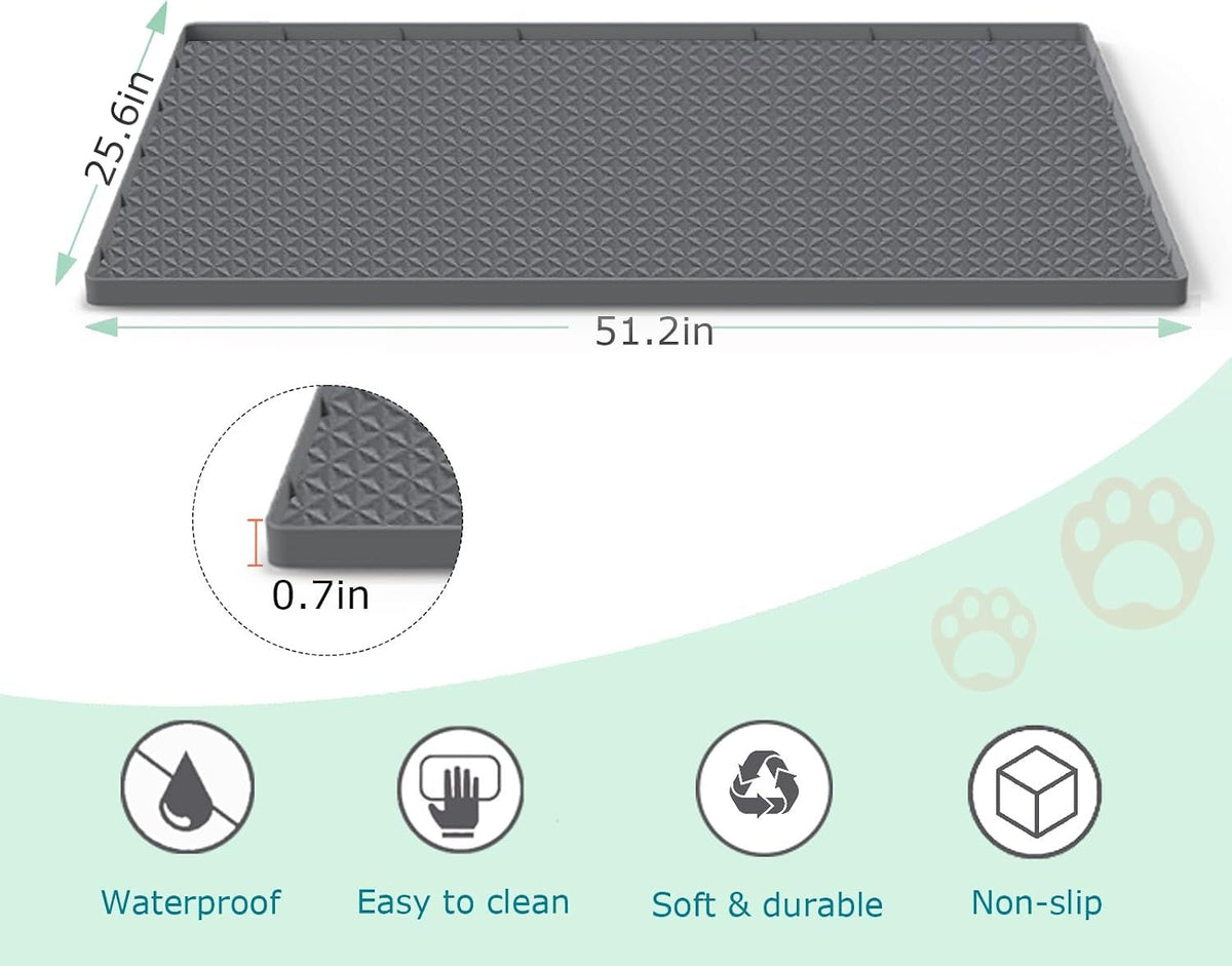 Cat Litter Mat for Litter Box, Silicone Large Cat Litter Trapping Mat - 51.2X25.6 In, Waterproof &amp; Non-Slip, Durable &amp; Easy Clean, Gray - SmartPaws