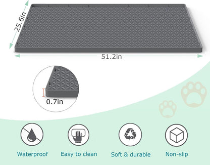 Cat Litter Mat for Litter Box, Silicone Large Cat Litter Trapping Mat - 51.2X25.6 In, Waterproof &amp; Non-Slip, Durable &amp; Easy Clean, Gray - SmartPaws