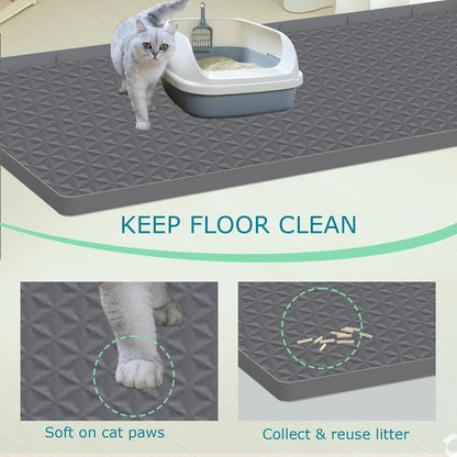 Cat Litter Mat for Litter Box, Silicone Large Cat Litter Trapping Mat - 51.2X25.6 In, Waterproof &amp; Non-Slip, Durable &amp; Easy Clean, Gray - SmartPaws