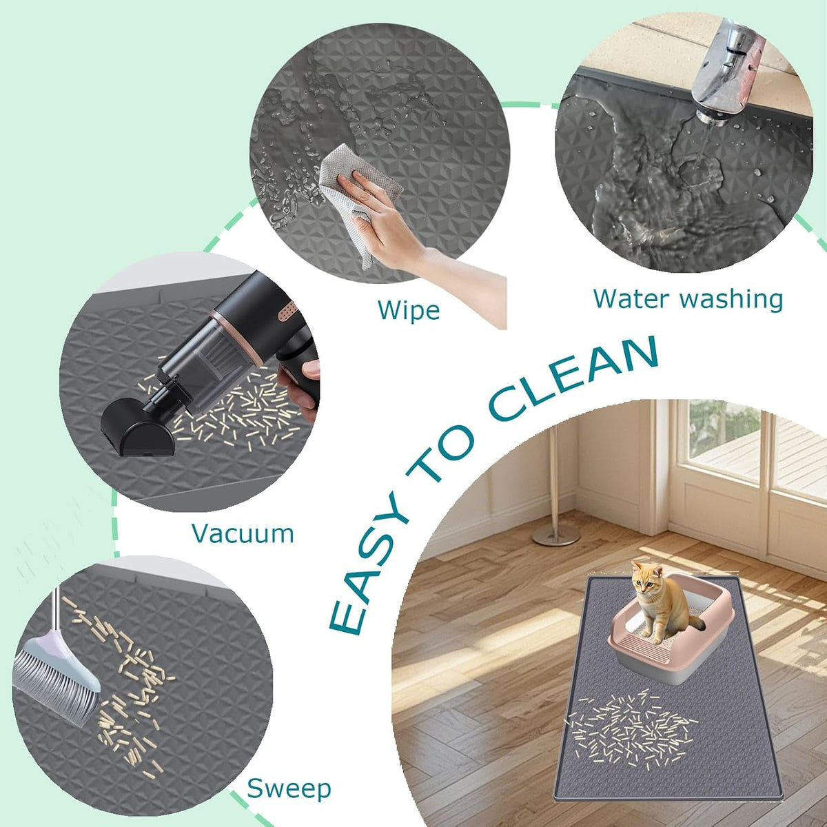 Cat Litter Mat for Litter Box, Silicone Large Cat Litter Trapping Mat - 51.2X25.6 In, Waterproof &amp; Non-Slip, Durable &amp; Easy Clean, Gray - SmartPaws