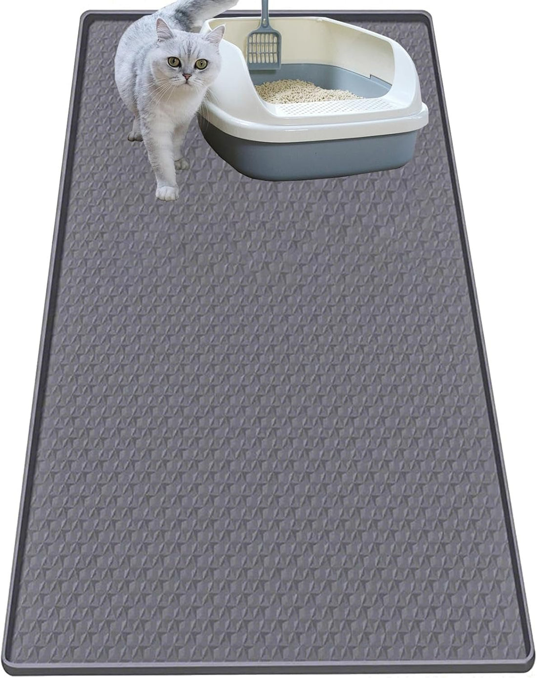 Cat Litter Mat for Litter Box, Silicone Large Cat Litter Trapping Mat - 51.2X25.6 In, Waterproof &amp; Non-Slip, Durable &amp; Easy Clean, Gray - SmartPaws