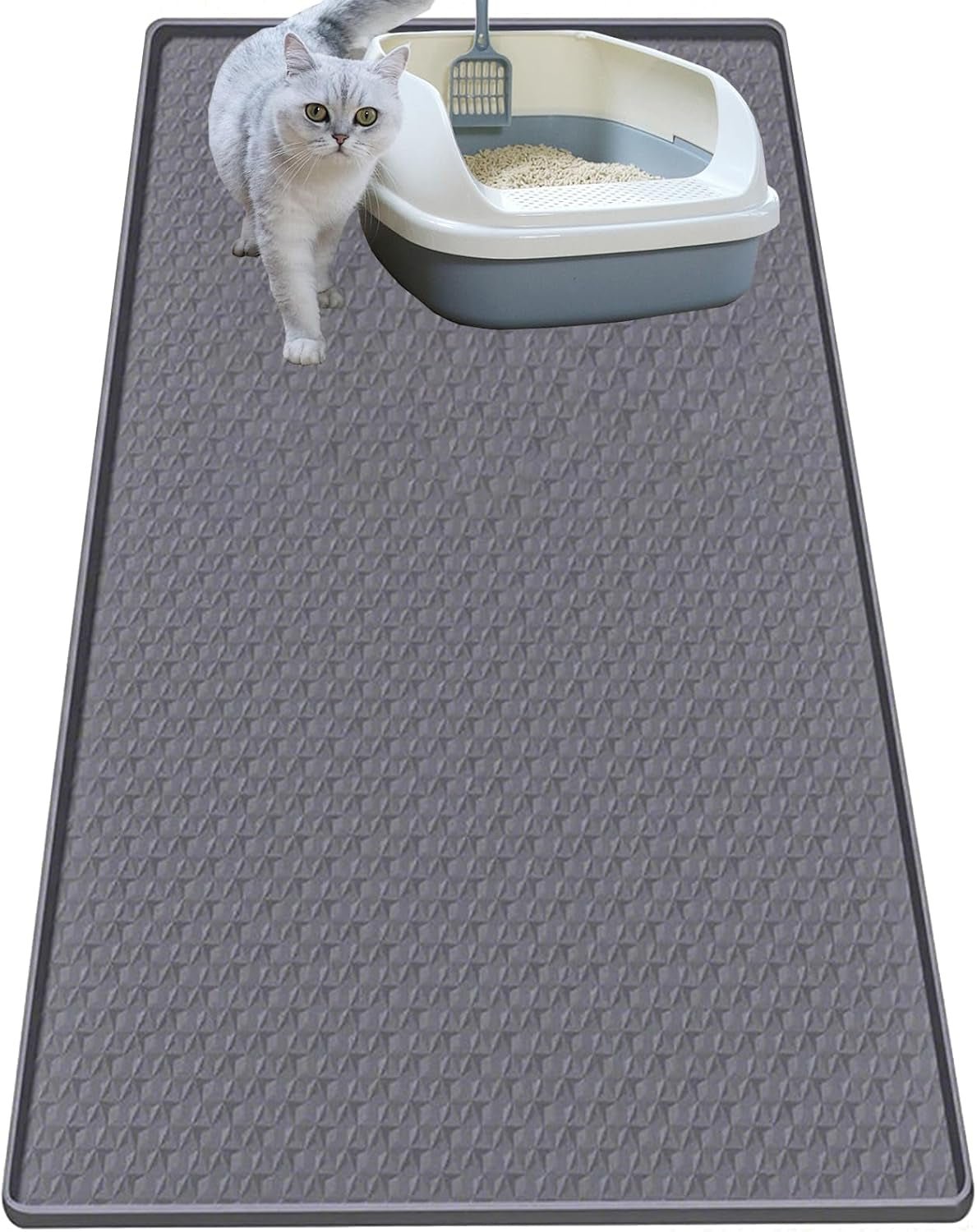 Cat Litter Mat for Litter Box, Silicone Large Cat Litter Trapping Mat - 51.2X25.6 In, Waterproof &amp; Non-Slip, Durable &amp; Easy Clean, Gray - SmartPaws