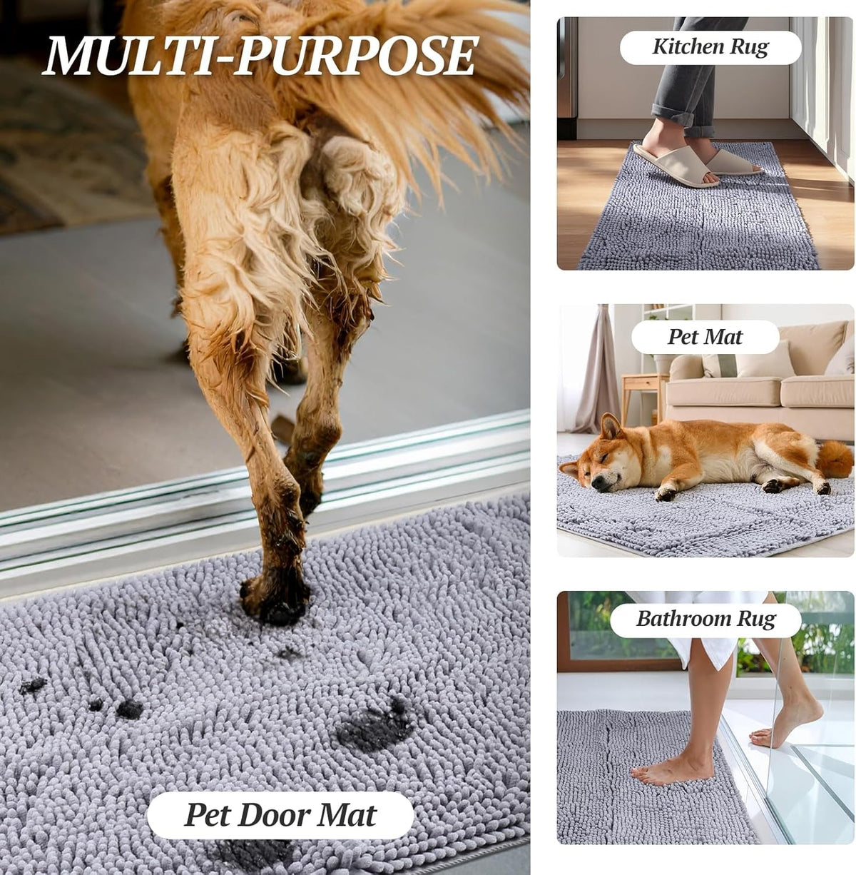 Dog Door Mat Absorpmax Dog Mat for Muddy Paw, 35 × 25", Grey - SmartPaws