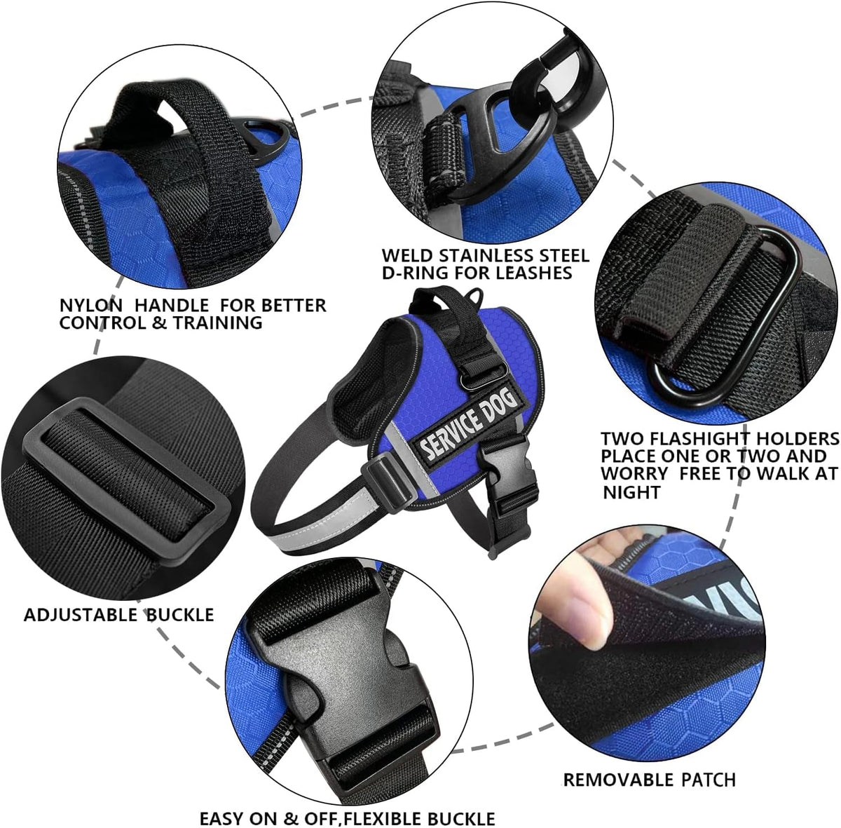 Dog Harness,No-Pull Service Dog Harness with Handle Adjustable Outdoor Pet Dog Vest 3M Reflective Nylon Material Vest for Breeds,Easy Control for Small Medium Large Dogs - SmartPaws