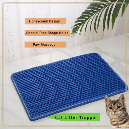 Double Layer anti Tracking Waterproof Cat Litter Trapping Mat Blue - SmartPaws