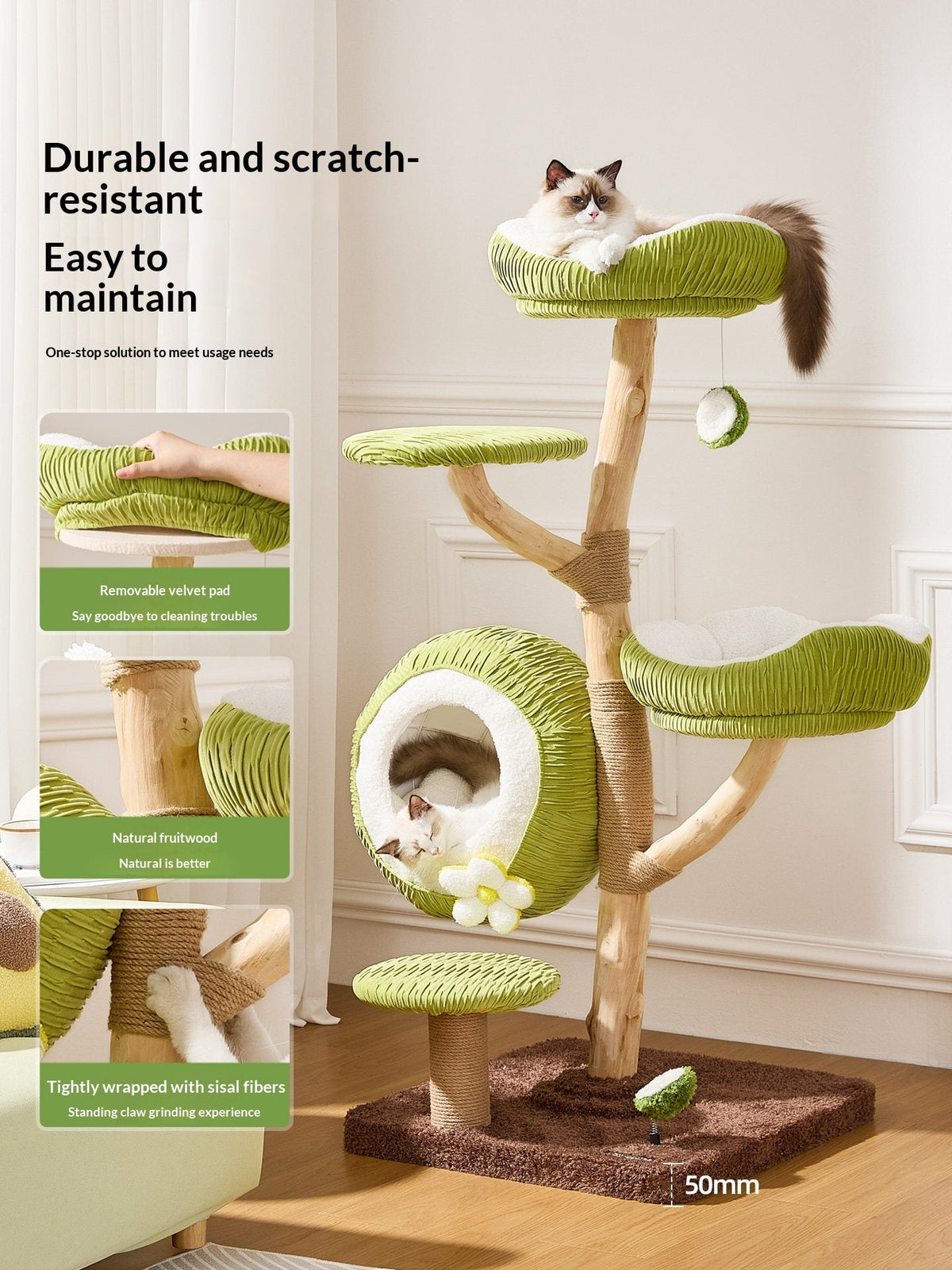 Natural Fruitwood Tree Hollow Cat Climbing Frame Cat Tree - SmartPaws